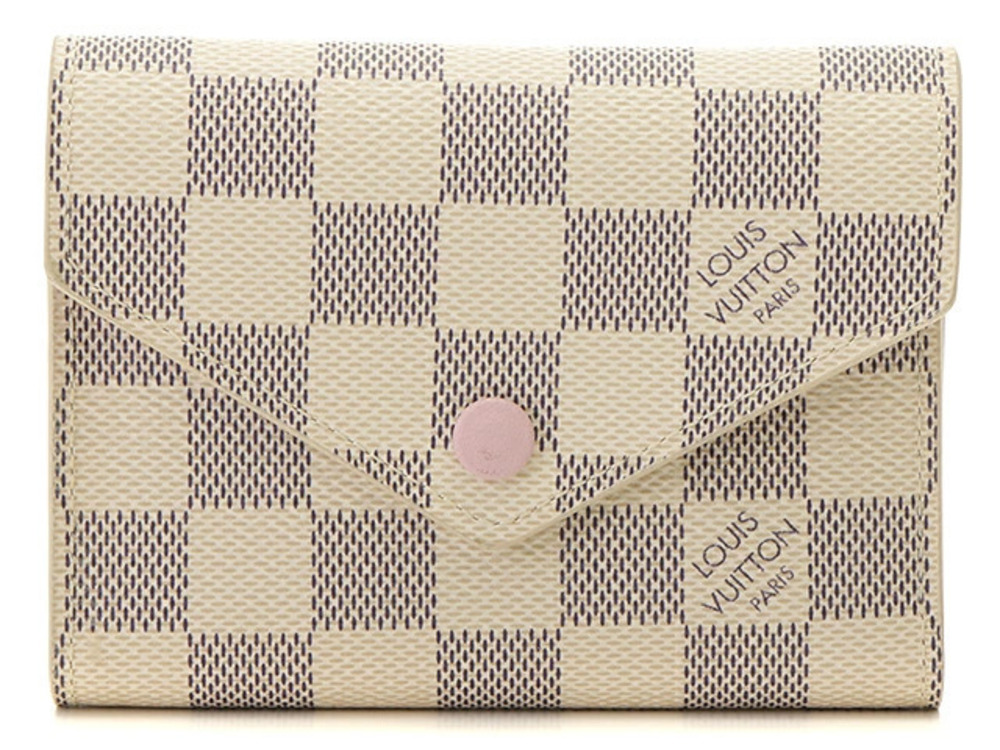 LOUIS VUITTON Portefeuille Victorine Damier Azur White Rose Pink Ballerine